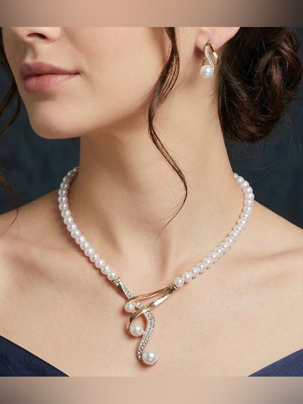 Gold & White Pearl Necklace Set